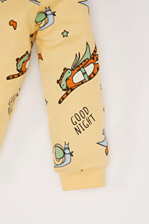 DeFacto Erkek Bebek Pijama Takımı Bisiklet Yaka Dinazor Baskılı Uzun Kollu Üst Beli Lastikli Uzun Alt D7143A524WNYL295