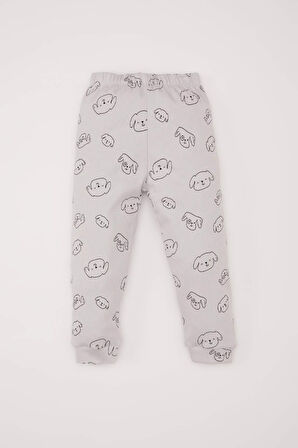 Erkek Bebek Pijama Takımı Fitilli Kaşkorse Bisiklet Yaka Desenli Uzun Kollu Üst Beli Lastikli Uzun Alt