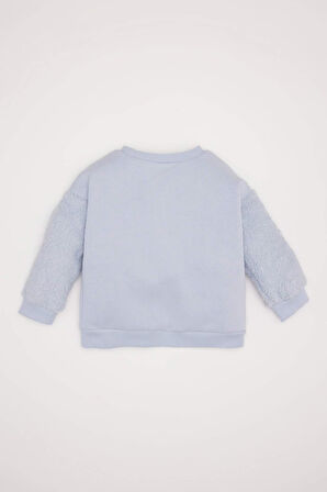 Kız Bebek Bisiklet Yaka Unicorn Baskılı İçi Yumuşak Tüylü Sweatshirt