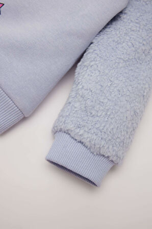 Kız Bebek Bisiklet Yaka Unicorn Baskılı İçi Yumuşak Tüylü Sweatshirt