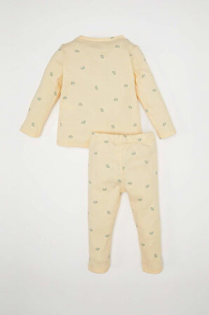 Kız Bebek Pijama Takımı Desenli Uzun Kollu Fitilli Kaşkorse Üst Beli Lastikli Uzun Alt 