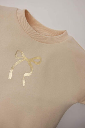DeFacto Kız Bebek 2'li Takım Bisiklet Yaka Parlak Baskılı Sweatshirt Tütü Etek D7255A524WNBK81