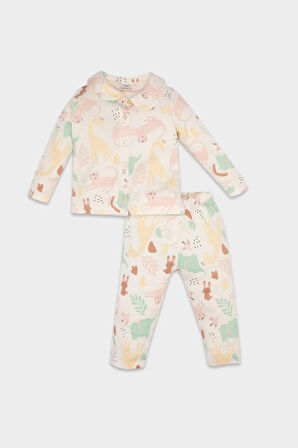 DeFacto Kız Bebek Pijama Takımı Safari Baskılı Uzun Kollu Üst Beli Lastikli Alt D8289A5NSER233