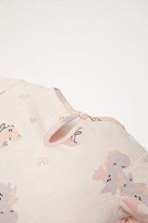DeFacto Kız Bebek Pijama Takımı Dinazor Baskılı Kısa Kollu Penye Üst Beli Lastikli Şort D8295A5NSPN262