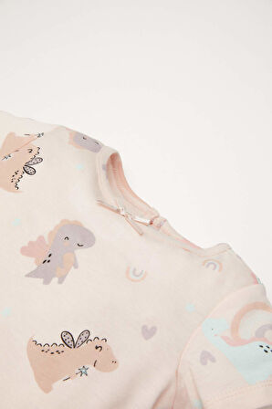 Kız Bebek Pijama Takımı Dinazor Baskılı Kısa Kollu Penye Üst Beli Lastikli Şort