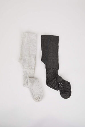 DeFacto Kız Bebek Dikişsiz 2'li Pamuklu Külotlu Çorap D2500A5NSKR1