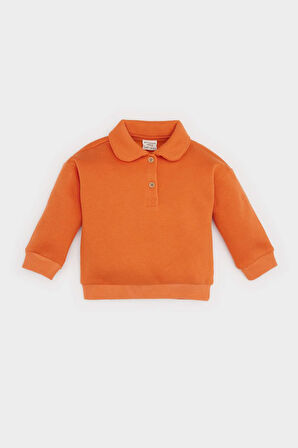 DeFacto Kız Bebek Bebe Yaka Düğmeli İçi Yumuşak Tüylü Sweatshirt D4992A524WNOG343