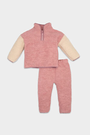 DeFacto Kız Bebek 2'li Takım Pelüş Fermuarlı Dik Yaka Sweatshirt Üst Beli Lastikli Alt D6706A524WNBR80