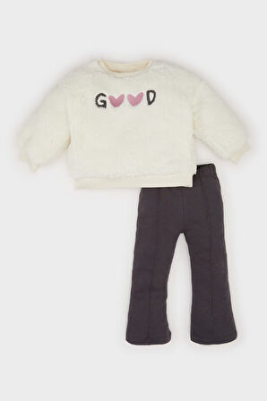 DeFacto Kız Bebek 2'li Takım Bisiklet Yaka Baskılı Sweatshirt İspanyol Paça Alt D7261A524WNAR1