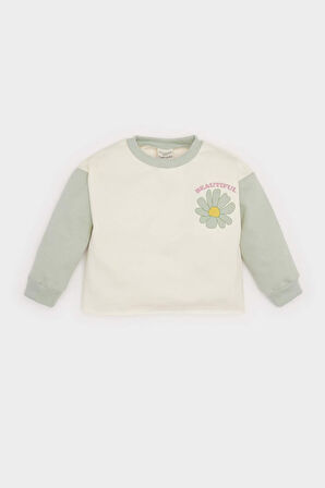 DeFacto Kız Bebek Bisiklet Yaka Çiçekli İçi Yumuşak Tüylü Sweatshirt D7185A524WNER99