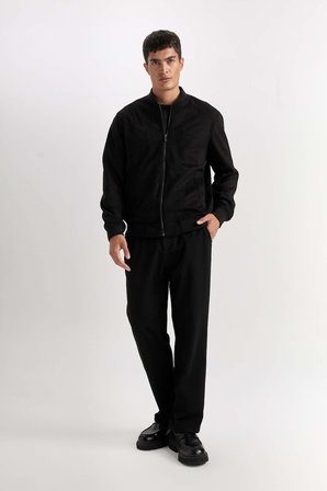 DeFacto Slim Fit Süet Kolej Yaka Fermuarlı Çift Cepli Mevsimlik Bomber Mont Ceket A3866AX25SPBK27