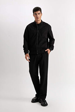 Slim Fit Süet Bomber Mont Ceket Dar Kesim Kolej Yaka Fermuarlı Çift Cepli Mevsimlik Hafif 