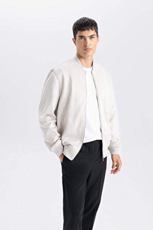Slim Fit Süet Bomber Mont Ceket Dar Kesim Kolej Yaka Fermuarlı Çift Cepli Mevsimlik Hafif 