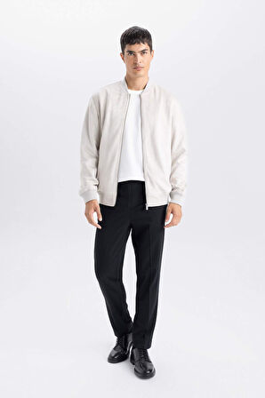 Slim Fit Süet Bomber Mont Ceket Dar Kesim Kolej Yaka Fermuarlı Çift Cepli Mevsimlik Hafif 