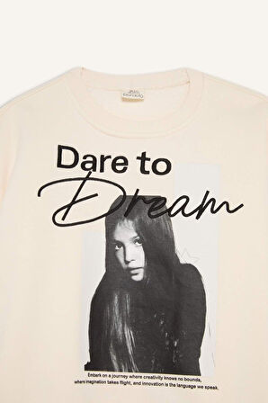 DeFacto Kız Çocuk Oversize Geniş Kalıp Bisiklet Yaka Baskılı Sweatshirt D5452A824WNER233