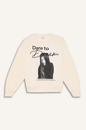 DeFacto Kız Çocuk Oversize Geniş Kalıp Bisiklet Yaka Baskılı Sweatshirt D5452A824WNER233