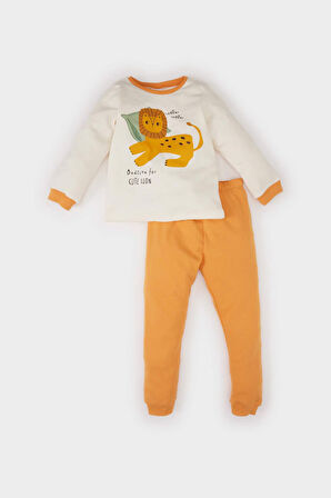 DeFacto Erkek Bebek Pijama Takımı Bisiklet Yaka Aslan Baskılı Uzun Kollu Üst Beli Lastikli Uzun Alt D7158A524WNOG337