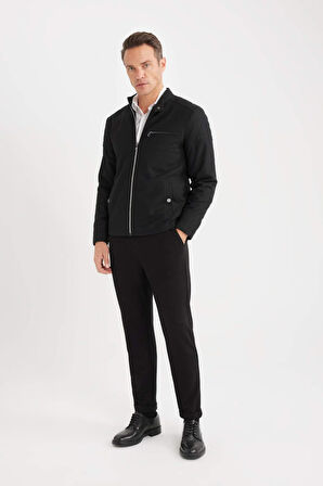 Slim Fit Dar Kesim Dik Yaka Fermuarlı Mont