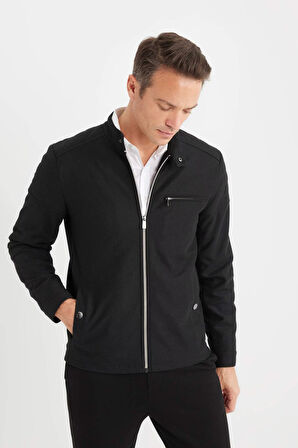 Slim Fit Dar Kesim Dik Yaka Fermuarlı Mont