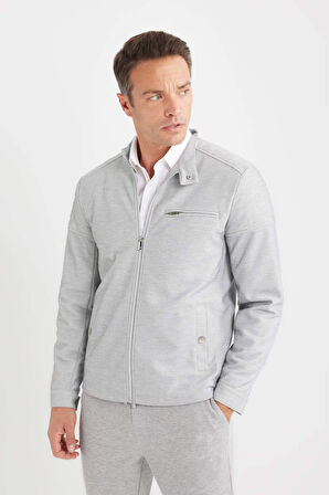 Slim Fit Dar Kesim Dik Yaka Fermuarlı Mont