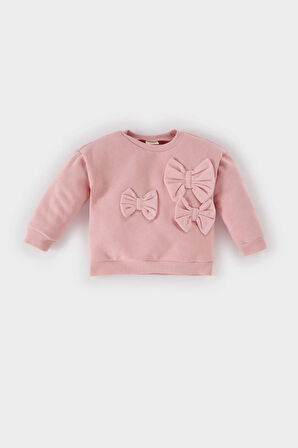 DeFacto Kız Bebek Bisiklet Yaka Fiyonklu Sweatshirt D6267A524WNPN243