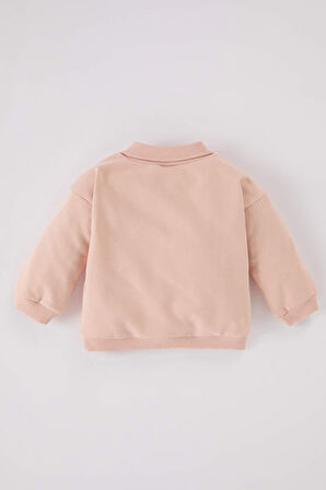 Kız Bebek Gömlek Yaka Baskılı İçi Yumuşak Tüylü Sweatshirt