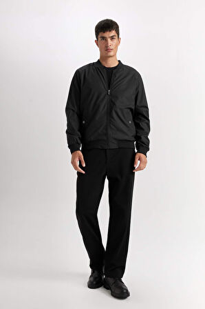 DeFacto Slim Fit Bomber Mont Ceket Dar Kesim Kolej Yaka Fermuarlı Çift Cepli Mevsimlik Hafif D7319AX25SPBK27