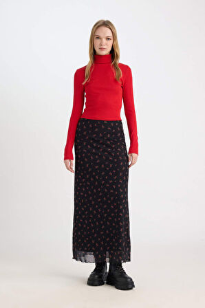 DeFacto Kırmızı Coool Fitted Balıkçı Yaka Fitilli Kaşkorse Basic Düz Uzun Kollu Tişört B6783AX24AURD79