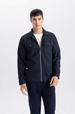 Slim Fit Dar Kesim Polo Yaka Fermuarlı Mont