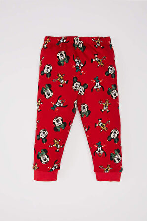 DeFacto Erkek Bebek Disney Mickey & Minnie Yılbaşı Temalı Pijama Takımı Bisiklet Yaka Uzun Kollu Üst Beli Lastikli Uzun Alt D7141A524WNRD79