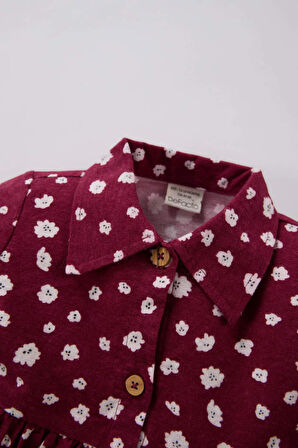 Kız Bebek Çiçekli Uzun Kollu Pazen Elbise