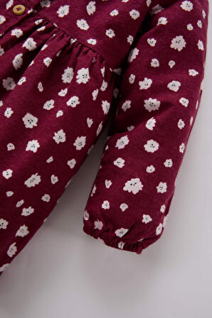 Kız Bebek Çiçekli Uzun Kollu Pazen Elbise