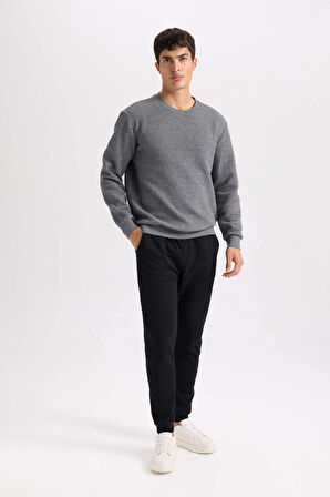 Regular Fit Bisiklet Yaka Jakarlı Sweatshirt