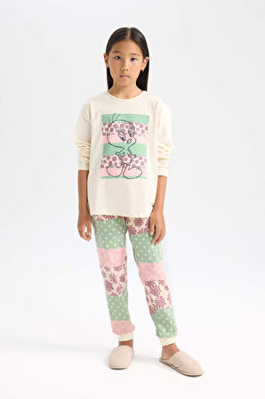 DeFacto Kız Çocuk Looney Tunes Pijama Takımı Uzun Kollu Üst Beli Lastikli Uzun Alt D6321A8NSER134