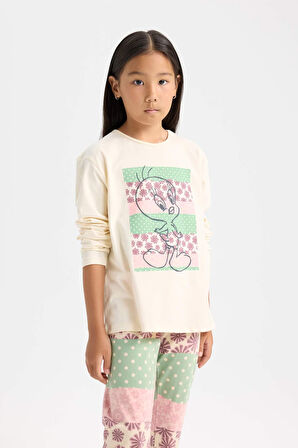 DeFacto Kız Çocuk Looney Tunes Pijama Takımı Uzun Kollu Üst Beli Lastikli Uzun Alt D6321A8NSER134