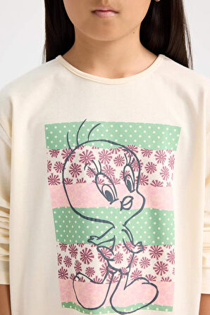 DeFacto Kız Çocuk Looney Tunes Pijama Takımı Uzun Kollu Üst Beli Lastikli Uzun Alt D6321A8NSER134