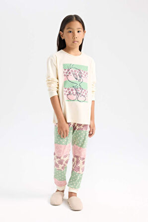 DeFacto Kız Çocuk Looney Tunes Pijama Takımı Uzun Kollu Üst Beli Lastikli Uzun Alt D6321A8NSER134