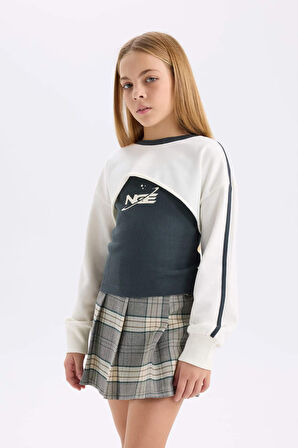 DeFacto Kız Çocuk Bisiklet Yaka Dijital Baskılı Sweatshirt D7038A824WNER99