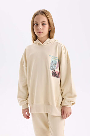 DeFacto Kız Çocuk 2'li Takım Bisiklet Yaka Baskılı Sweatshirt Beli Lastikli Jogger Eşofman Altı D4057A824WNER42