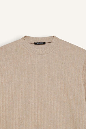 DeFacto Relax Fit Bisiklet Yaka İçi Yumuşak Tüylü Fitilli Kaşkorse Yırtmaçlı Uzun Kollu Tunik D7436AX24WNBG775