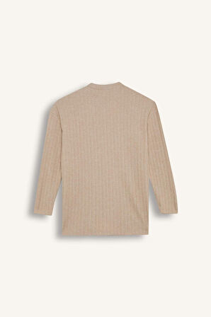 DeFacto Relax Fit Bisiklet Yaka İçi Yumuşak Tüylü Fitilli Kaşkorse Yırtmaçlı Uzun Kollu Tunik D7436AX24WNBG775