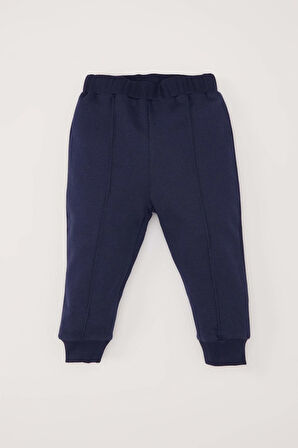 Erkek Bebek 2'li Takım Bisiklet Yaka Çizgili Sweatshirt Beli Lastikli Eşofman Altı