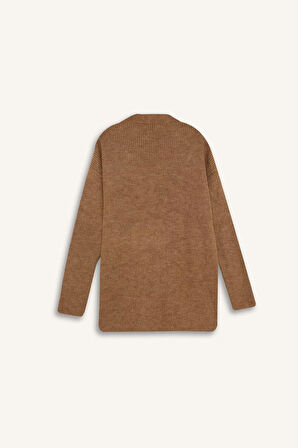 Relax Fit Basic Düz Bağcık Detaylı Triko Hırka