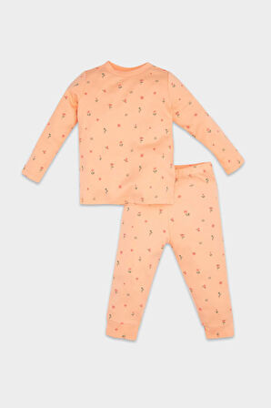 Kız Bebek Pijama Takımı Bisiklet Yaka Çiçekli Uzun Kollu Üst Uzun Alt