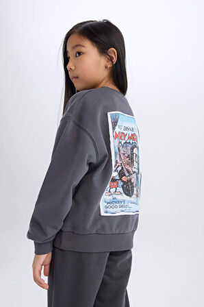 DeFacto Kız Çocuk Disney Mickey Mouse &Friends Oversize Geniş Kalıp Kapüşonlu Sırt Baskılı Sweatshirt D4378A824WNAR148