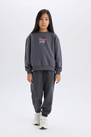 DeFacto Kız Çocuk Disney Mickey Mouse &Friends Oversize Geniş Kalıp Kapüşonlu Sırt Baskılı Sweatshirt D4378A824WNAR148