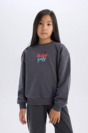 DeFacto Kız Çocuk Disney Mickey Mouse &Friends Oversize Geniş Kalıp Kapüşonlu Sırt Baskılı Sweatshirt D4378A824WNAR148