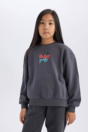 DeFacto Kız Çocuk Disney Mickey Mouse &Friends Oversize Geniş Kalıp Kapüşonlu Sırt Baskılı Sweatshirt D4378A824WNAR148