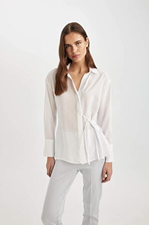 DeFacto Oversize Fit Kaçık Yaka Uzun Kollu Gömlek C4525AX24SMWT34