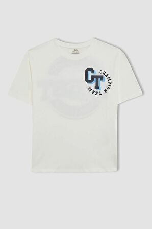 DeFacto Erkek Çocuk Oversize Fit Bisiklet Yaka Baskılı Kısa Kollu Tişört C3902A824HSER105